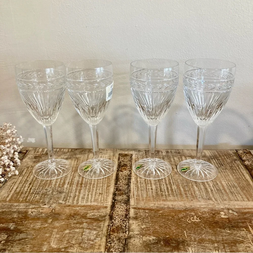 Set of 4 Waterford Laurel Water Goblets 8.5” Tall Crystal Made in Germany